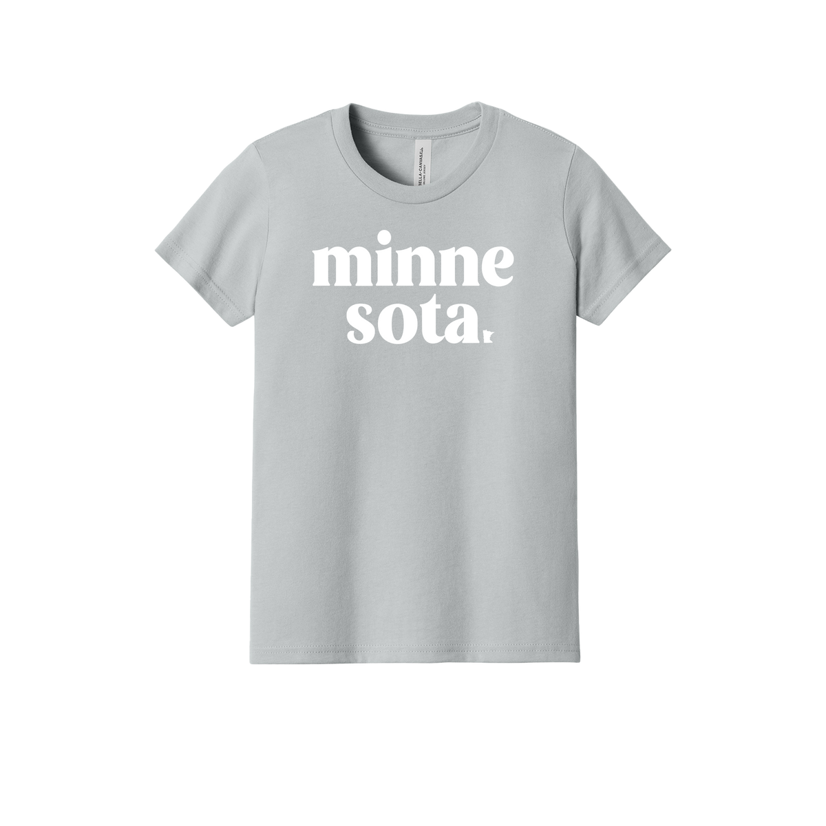 MN design on Heather Athletic Gray youth T-Shirt, front view.