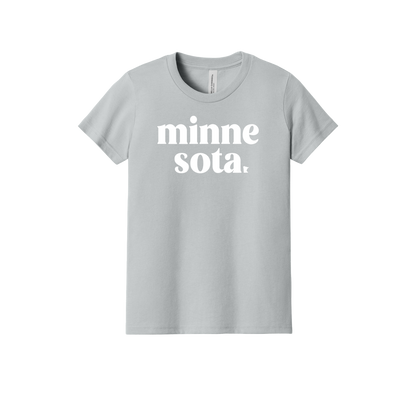 MN design on Heather Athletic Gray youth T-Shirt, front view.