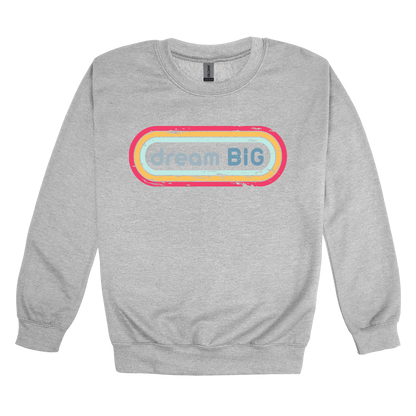 Dream Big design on Sport Gray adult Crewneck, front view.