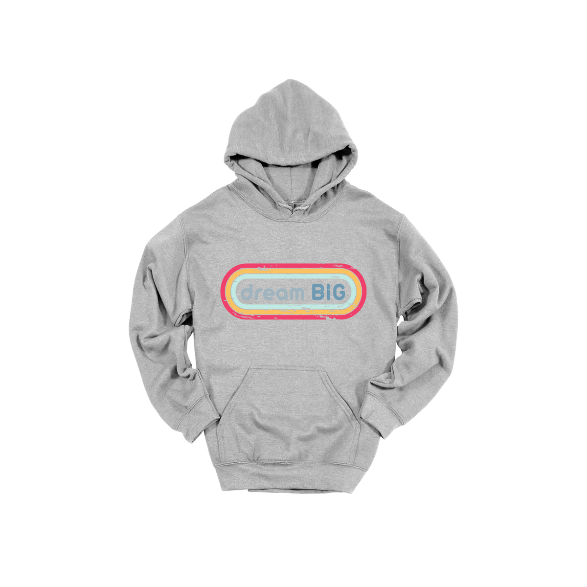 Dream Big design on Sport Gray adult Hoodie, front view.