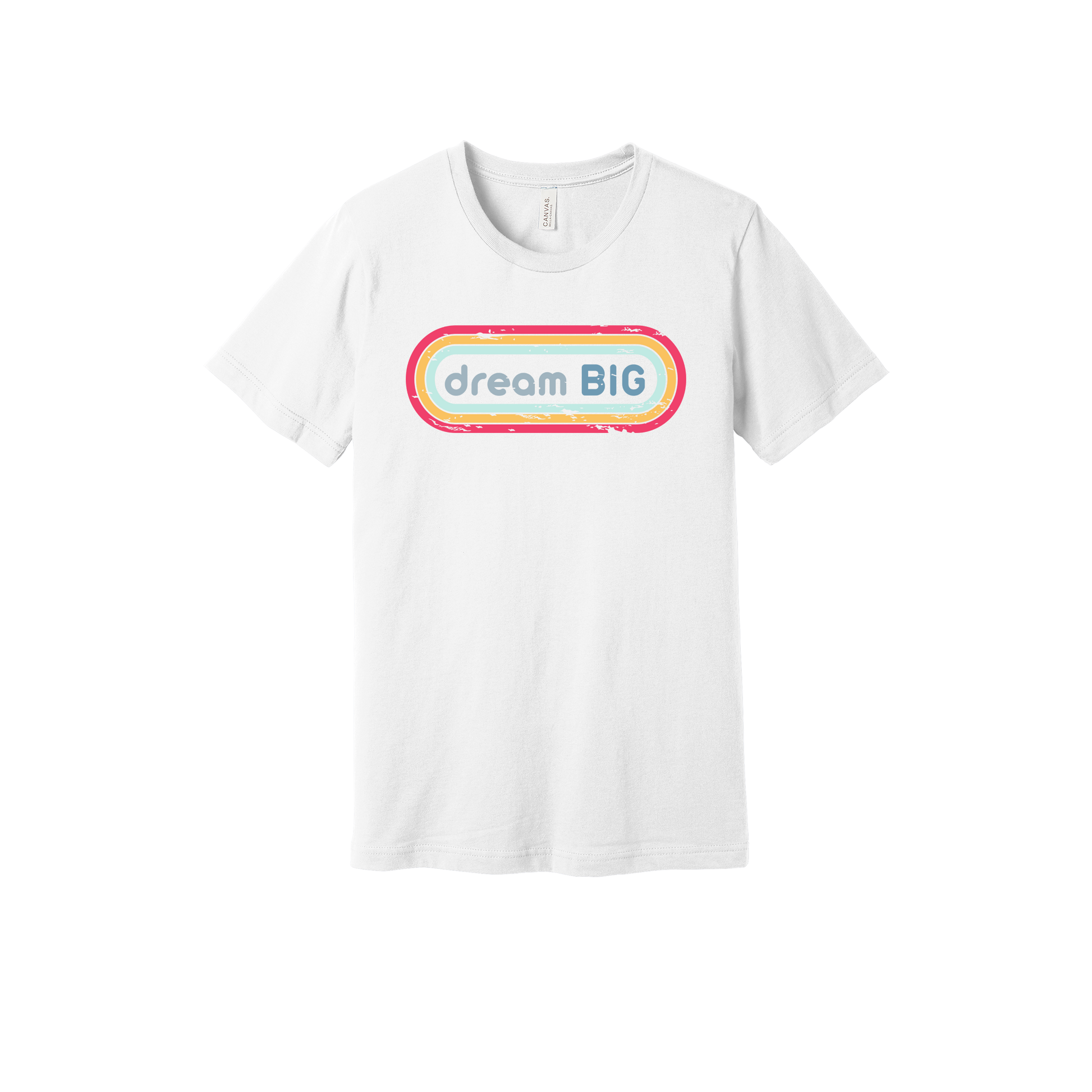 Dream Big design on White adult T-Shirt, front view.