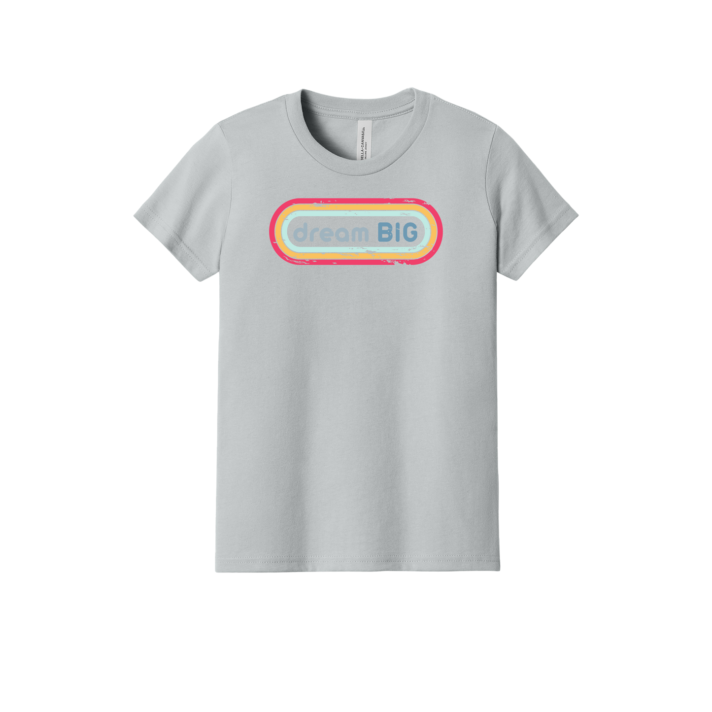 Dream Big design on Heather Athletic Gray youth T-Shirt, front view.