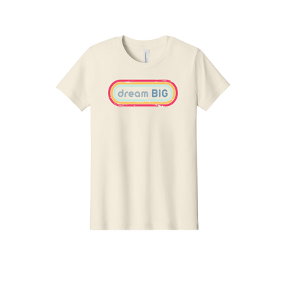 Dream Big design on Natural youth T-Shirt, front view.