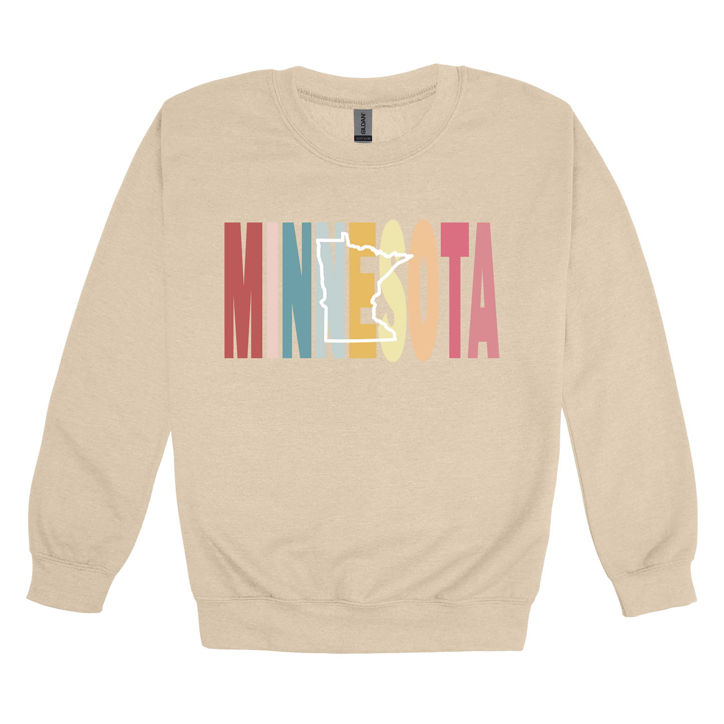 Minnesota Heart design on Sand adult Crewneck, front view.