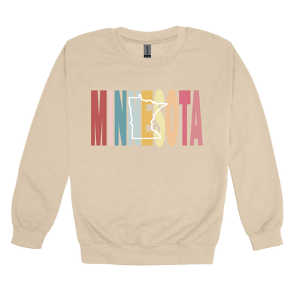 Minnesota Heart design on Sand adult Crewneck, front view.