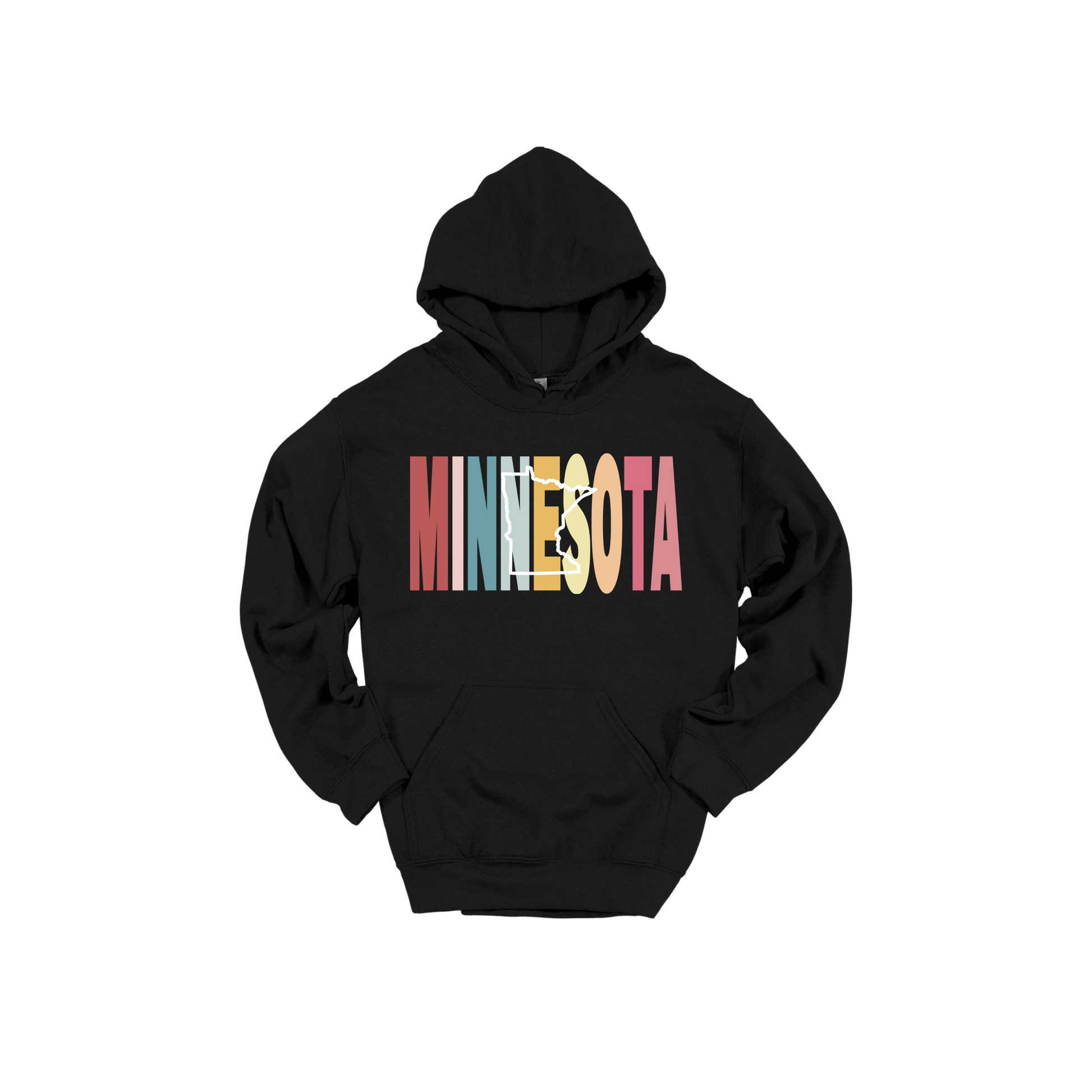 Minnesota Heart design on Black adult Hoodie, front view.