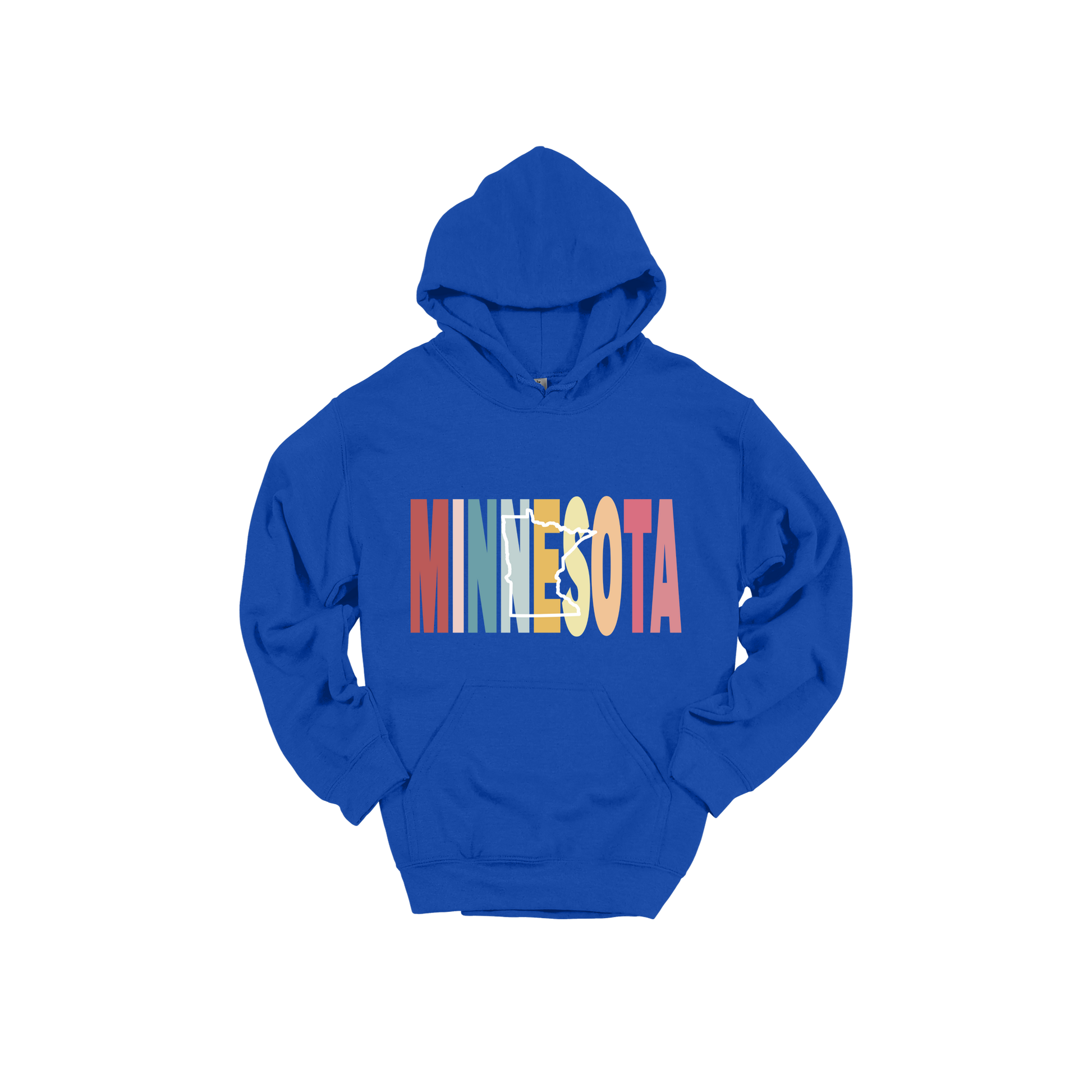 Minnesota Heart design on Royal Blue adult Hoodie, front view.