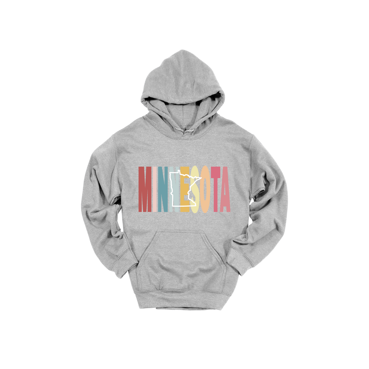 Minnesota Heart design on Sport Gray adult Hoodie, front view.