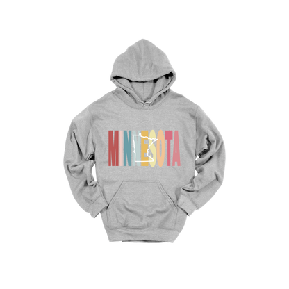 Minnesota Heart design on Sport Gray adult Hoodie, front view.