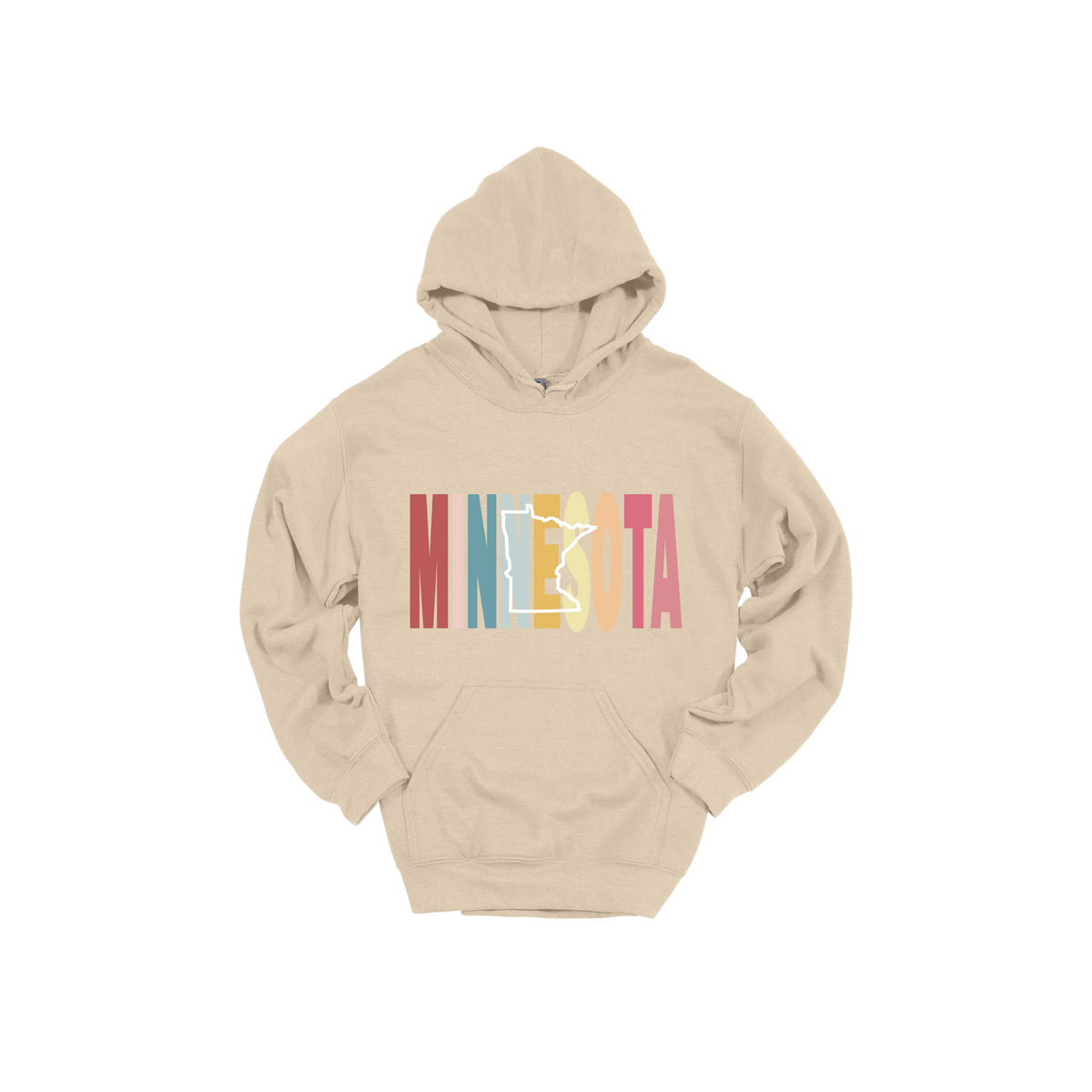 Minnesota Heart design on Sand adult Hoodie, front view.