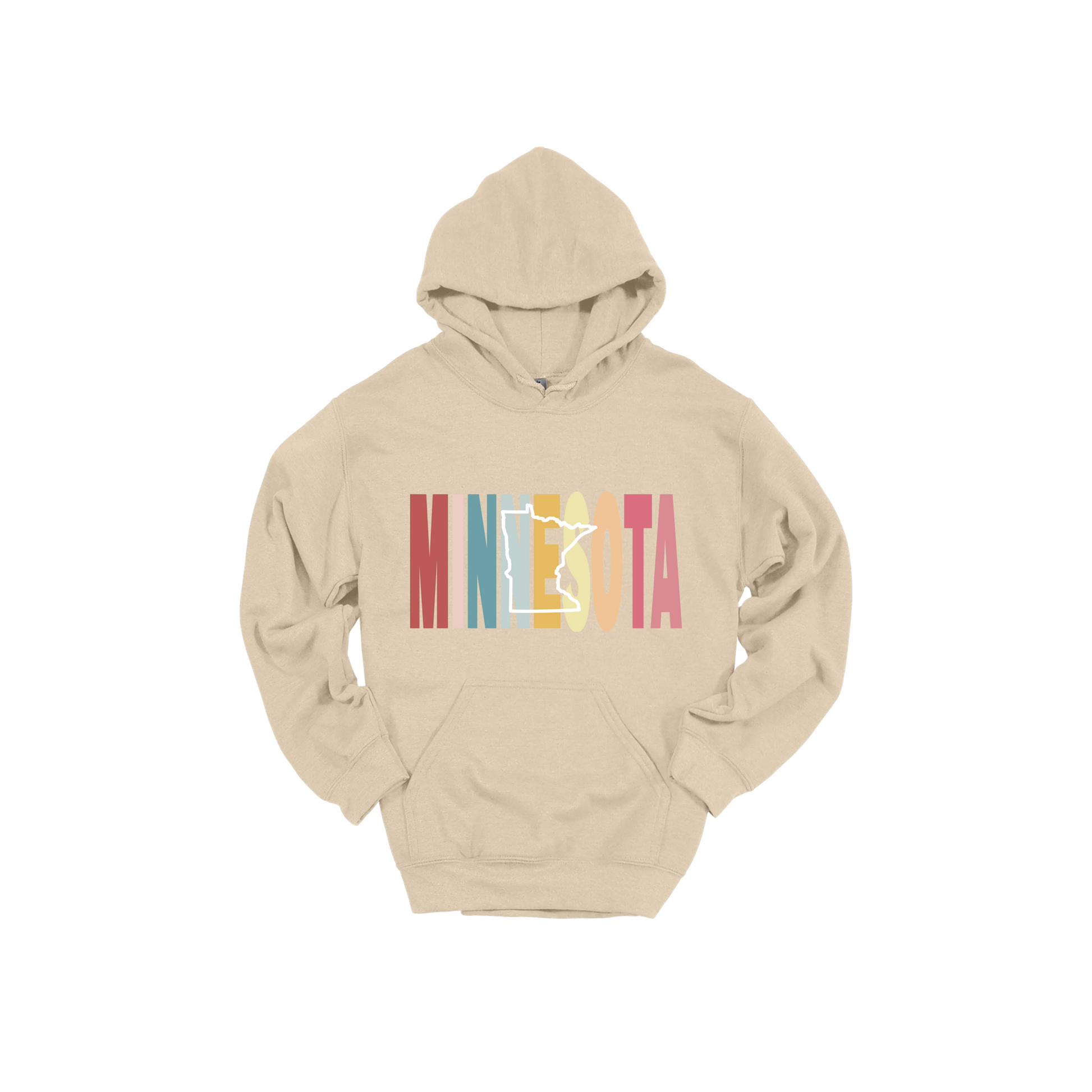 Minnesota Heart design on Sand adult Hoodie, front view.