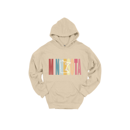 Minnesota Heart design on Sand adult Hoodie, front view.