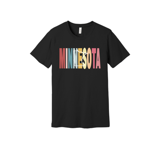 Minnesota Heart design on Black adult T-Shirt, front view.