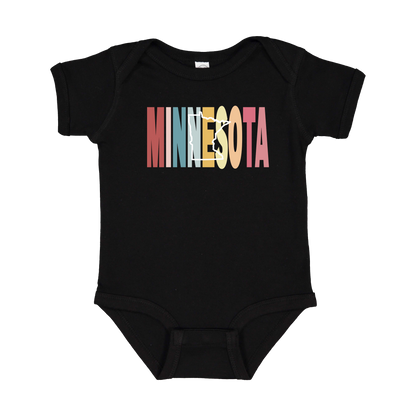 Minnesota Heart design on Black infant Onesie, front view.