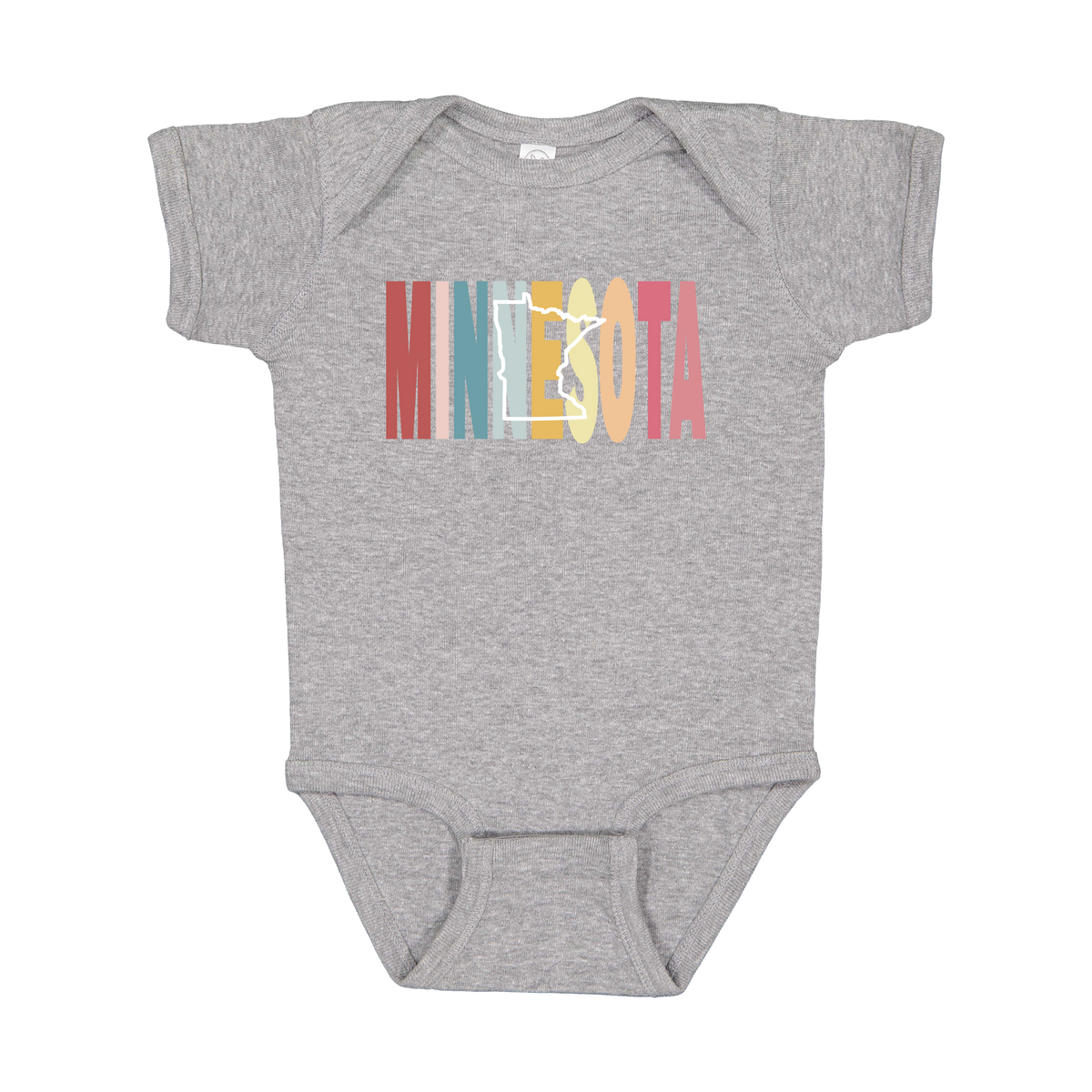 Minnesota Heart design on Heather Athletic Gray infant Onesie, front view.