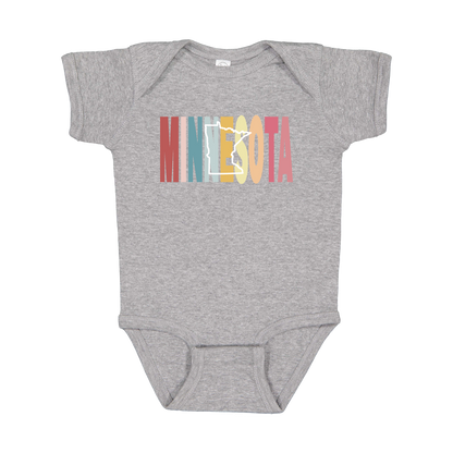 Minnesota Heart design on Heather Athletic Gray infant Onesie, front view.