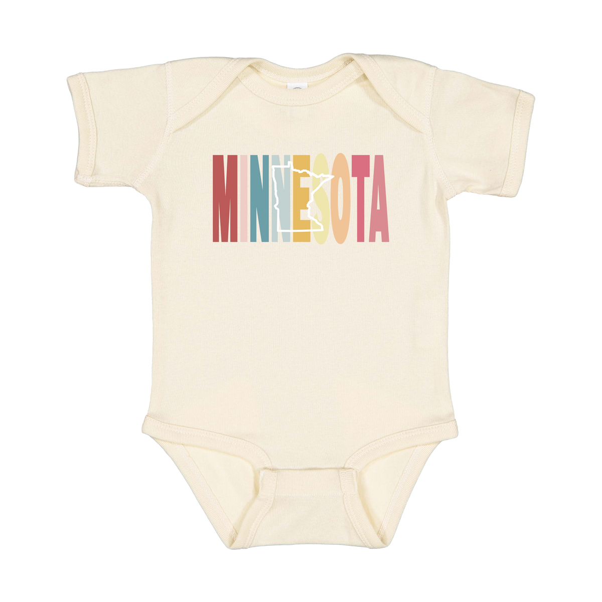 Minnesota Heart design on Natural infant Onesie, front view.