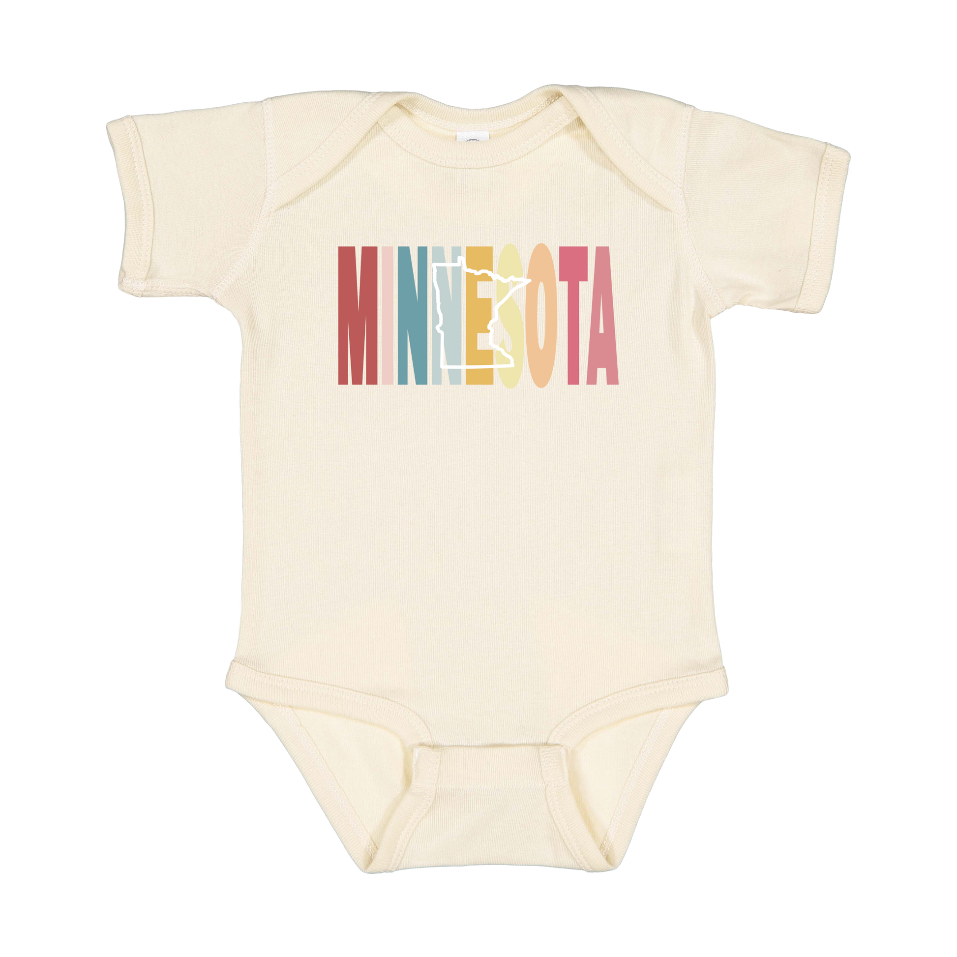 Minnesota Heart design on Natural infant Onesie, front view.