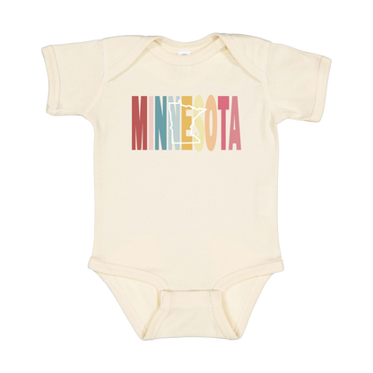 Minnesota Heart design on Natural infant Onesie, front view.