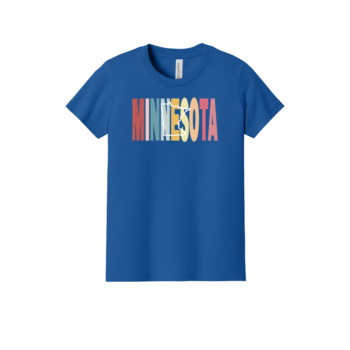 Minnesota Heart design on Royal Blue youth T-Shirt, front view.