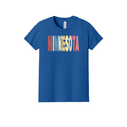 Minnesota Heart design on Royal Blue youth T-Shirt, front view.