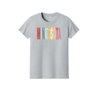 Minnesota Heart design on Heather Athletic Gray youth T-Shirt, front view.