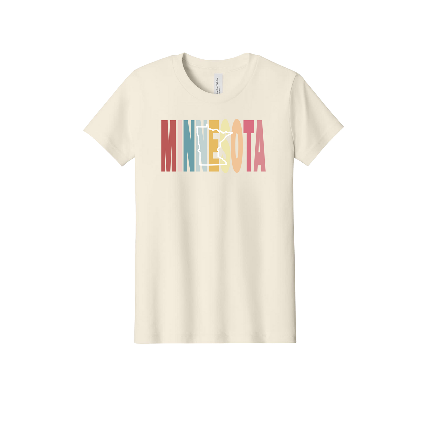 Minnesota Heart design on Natural youth T-Shirt, front view.