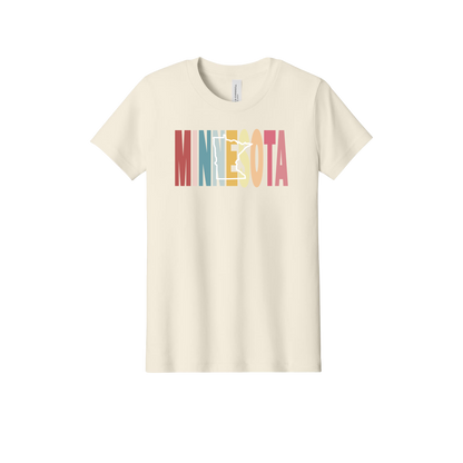 Minnesota Heart design on Natural youth T-Shirt, front view.