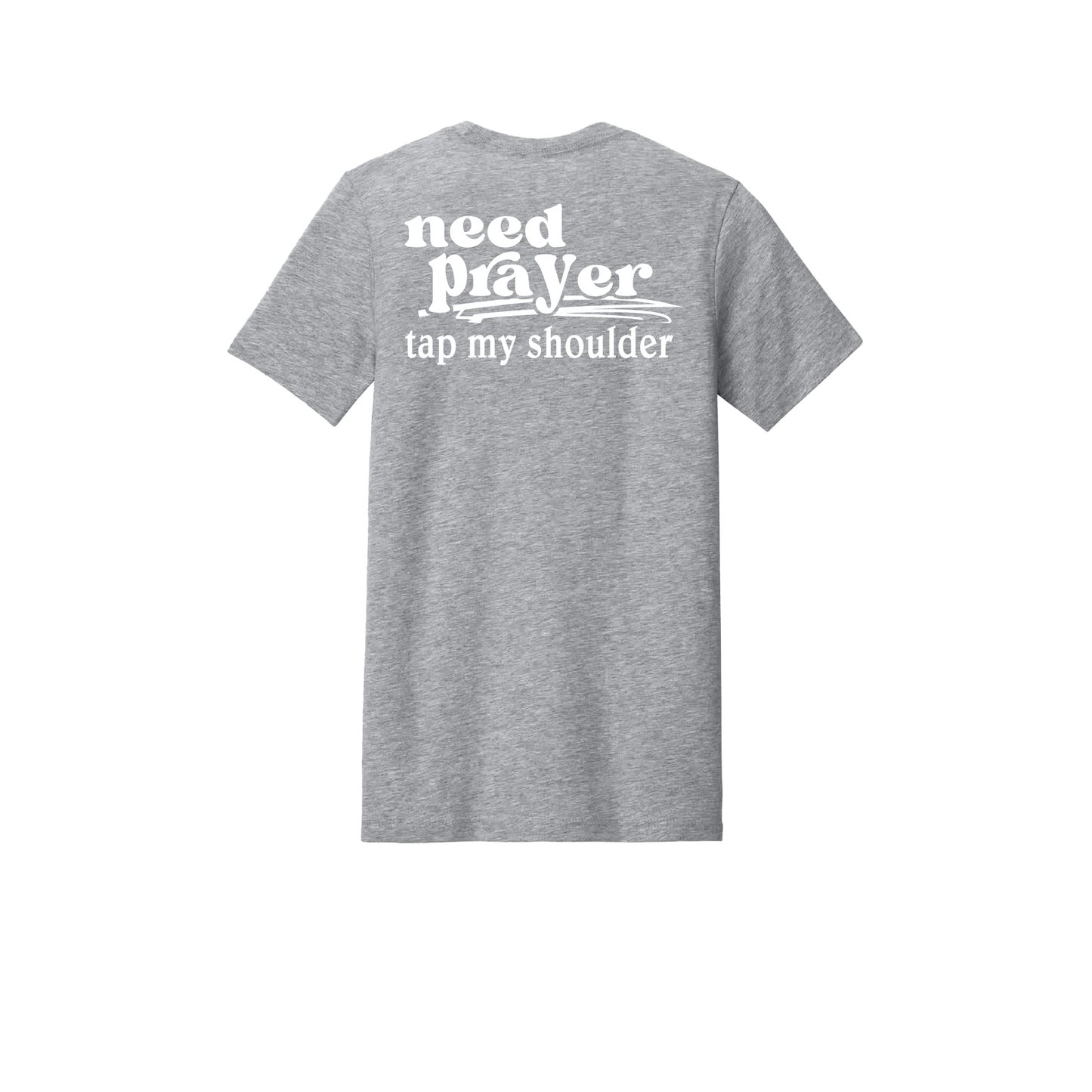 Let's Pray design on Heather Athletic Gray adult T-shirt, back view.