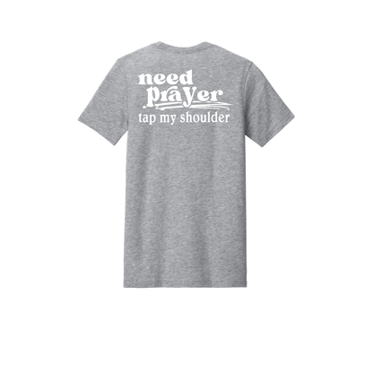 Let's Pray design on Heather Athletic Gray adult T-shirt, back view.