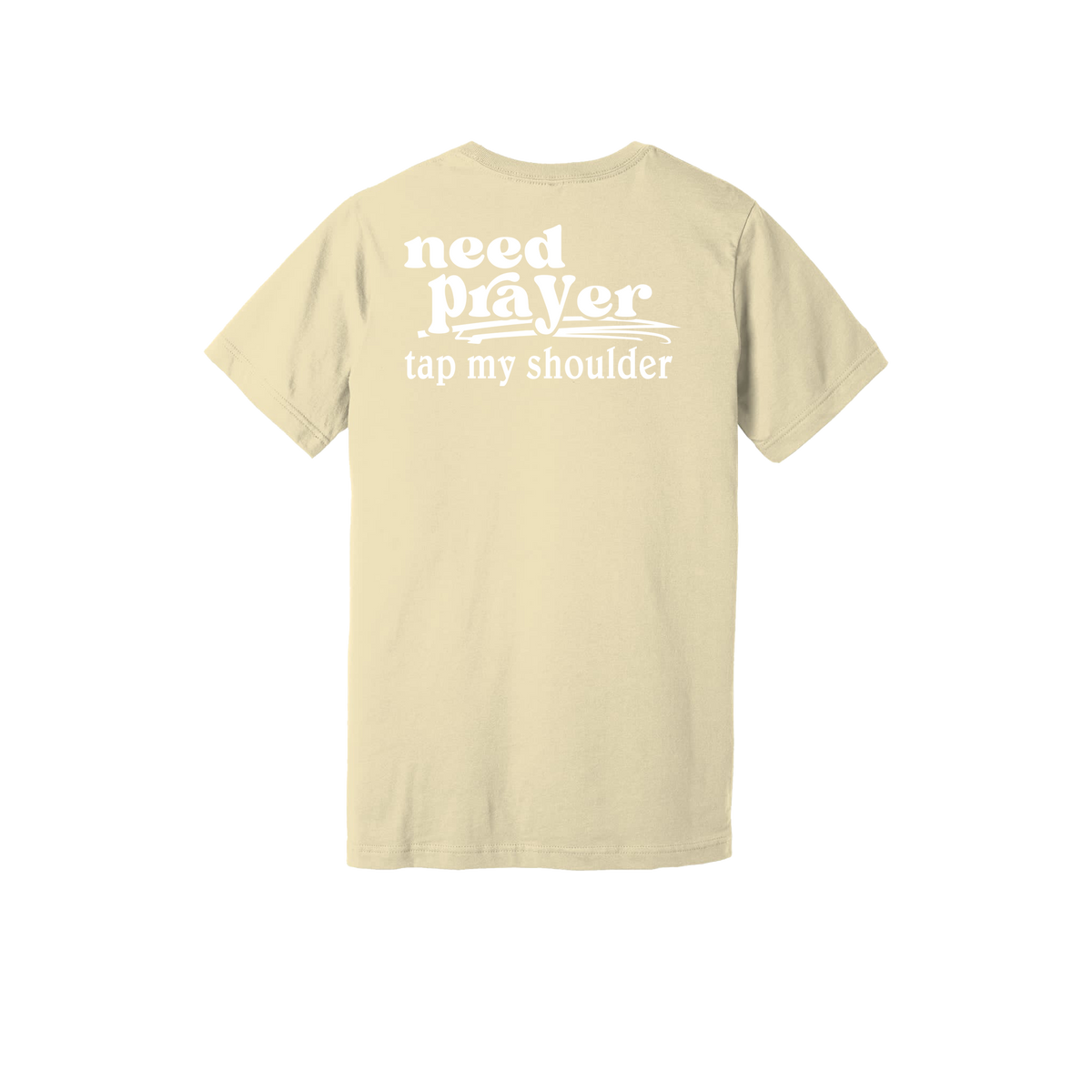 Let's Pray design on Natural adult T-shirt, back view.