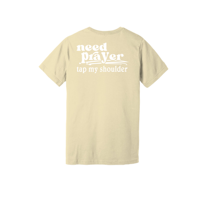 Let's Pray design on Natural adult T-shirt, back view.