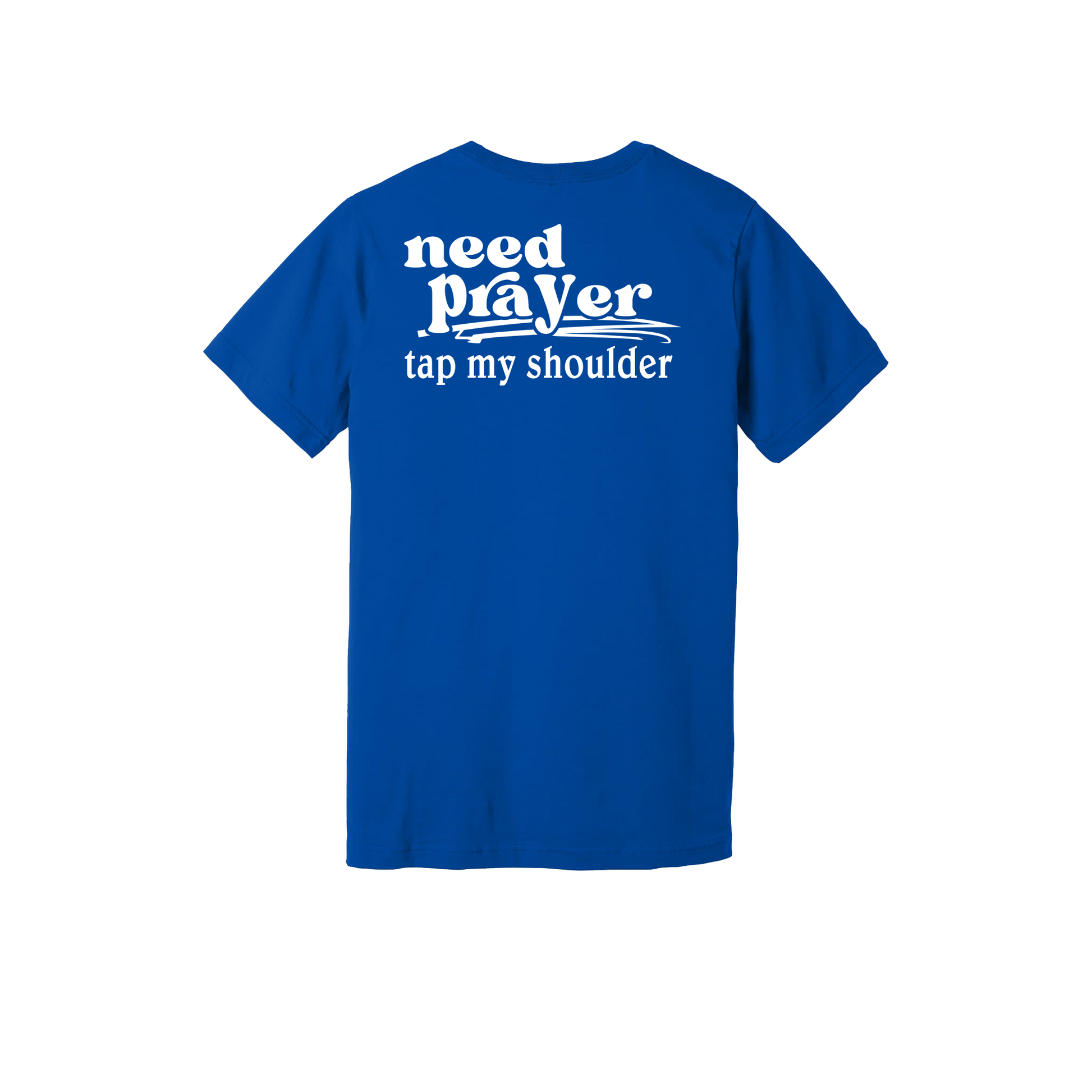 Let's Pray design on Royal Blue adult T-shirt, back view.