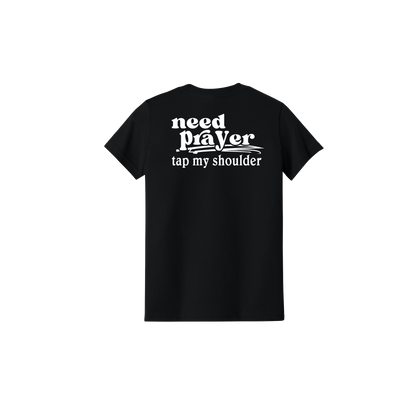 Let's Pray design on Black Youth T-Shirt, back view.