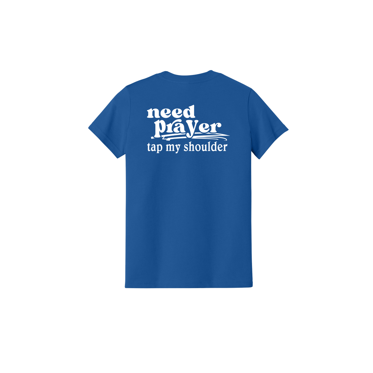 Let's Pray design on Royal Blue Youth T-Shirt, back view.