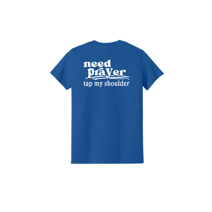 Let's Pray design on Royal Blue Youth T-Shirt, back view.