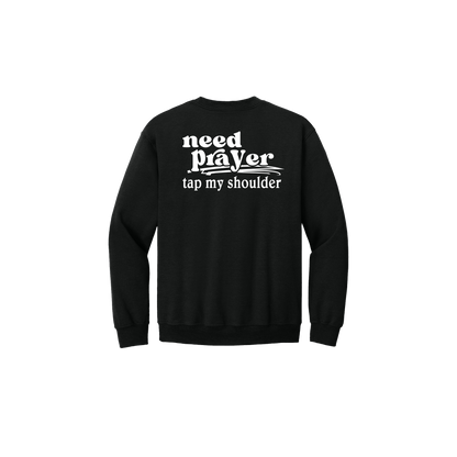 Let's Pray design on Black Adult Crewneck, back view.