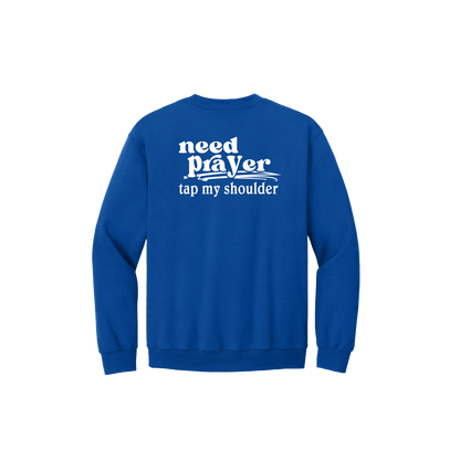 Let's Pray design on Royal Blue Adult Crewneck, back view.