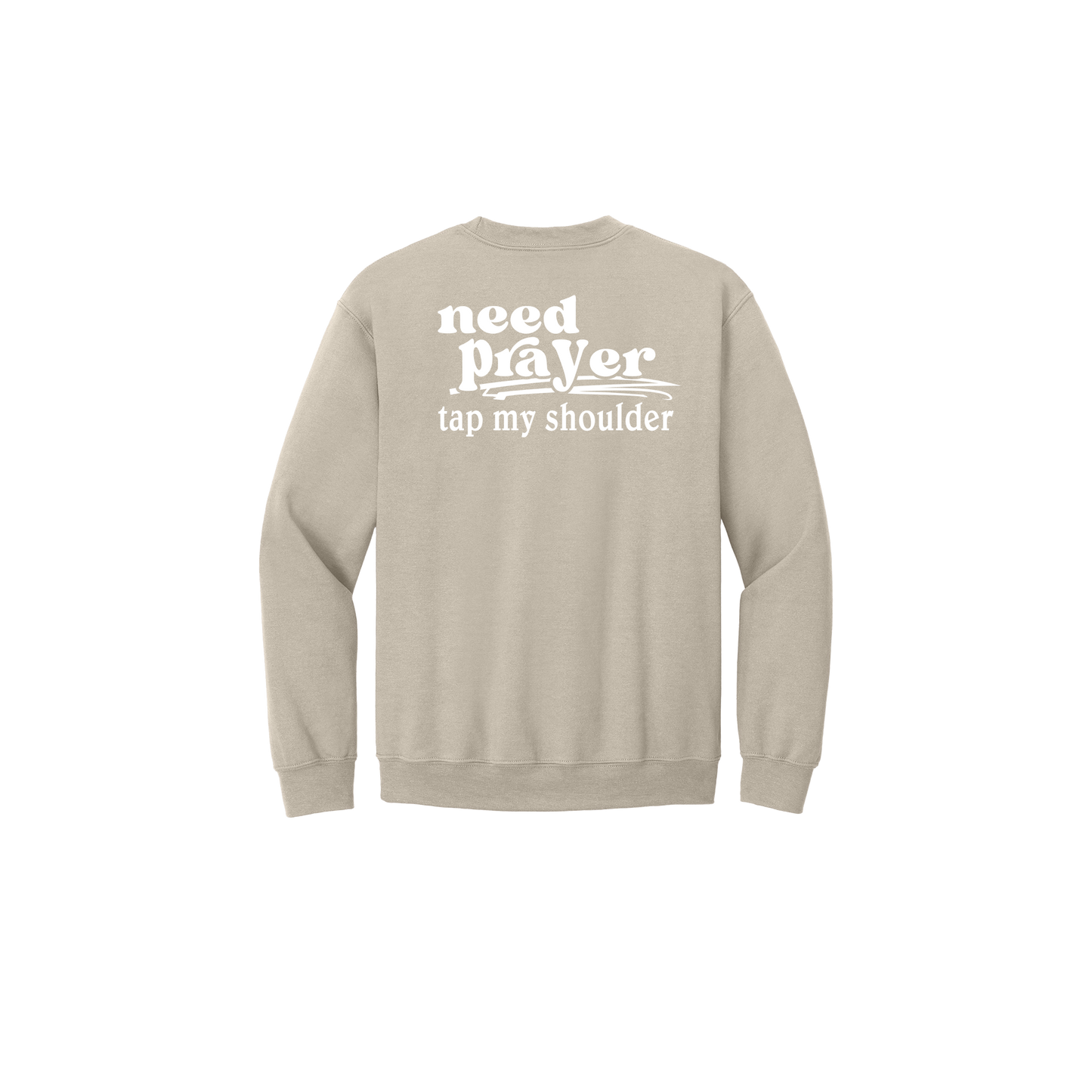 Let's Pray design on Sand Adult Crewneck, back view.