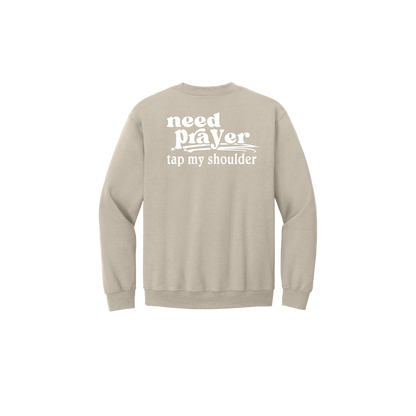 Let's Pray design on Sand Adult Crewneck, back view.
