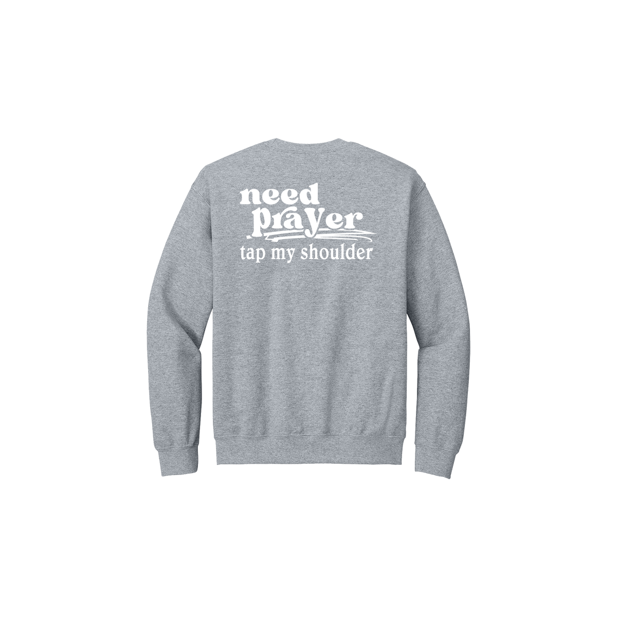 Let's Pray design on Sport Gray Adult Crewneck, back view.