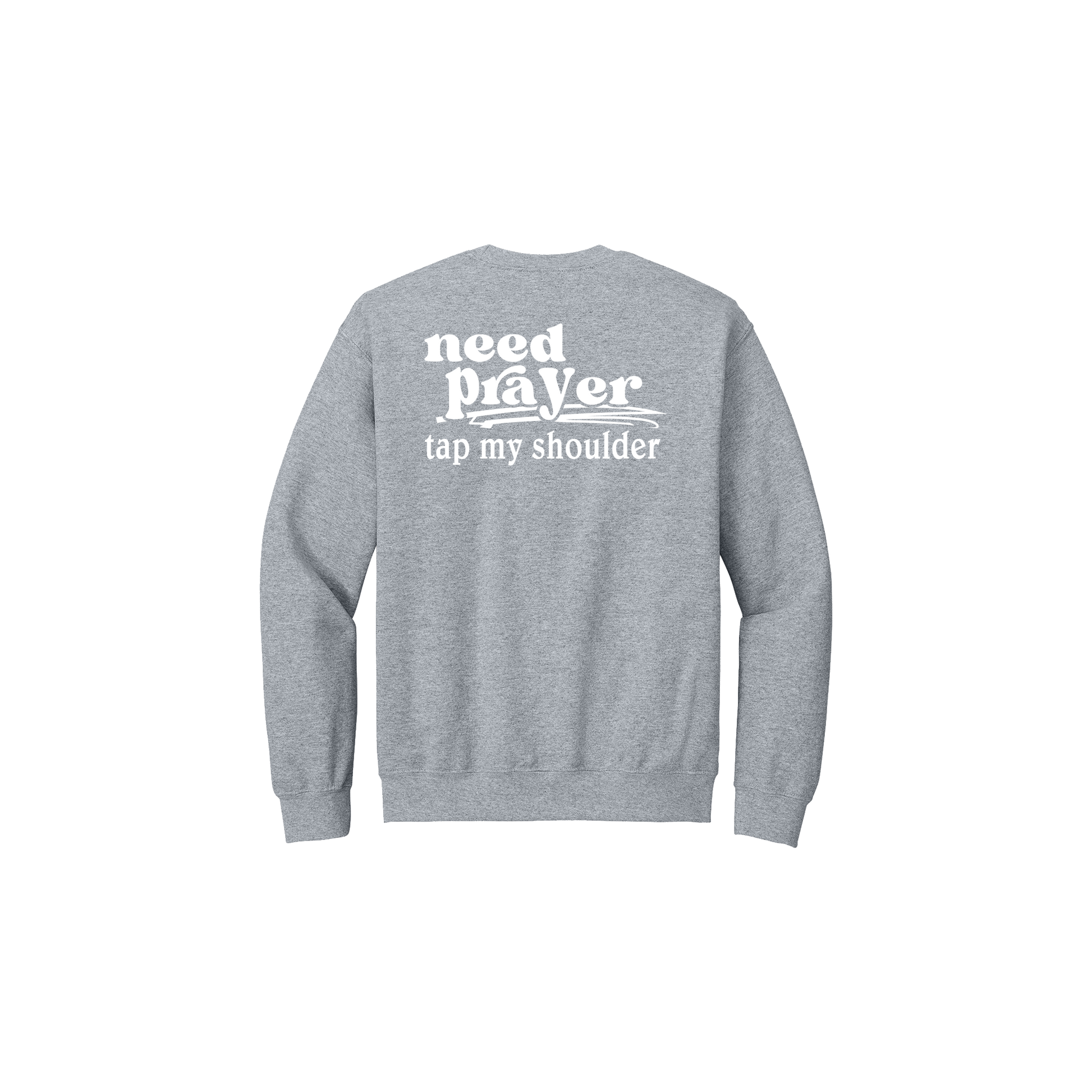 Let's Pray design on Sport Gray Adult Crewneck, back view.