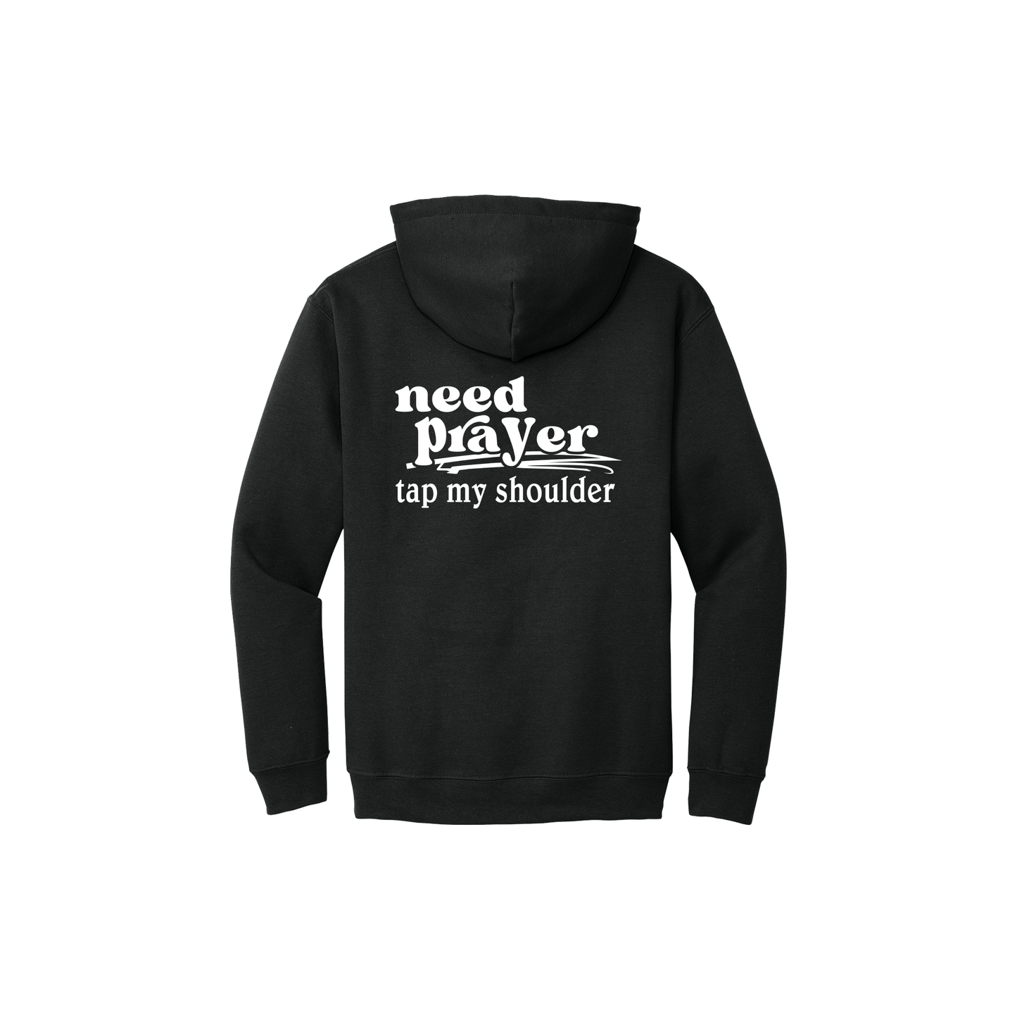 Let's Pray design on Black Adult Hoodie, back view.
