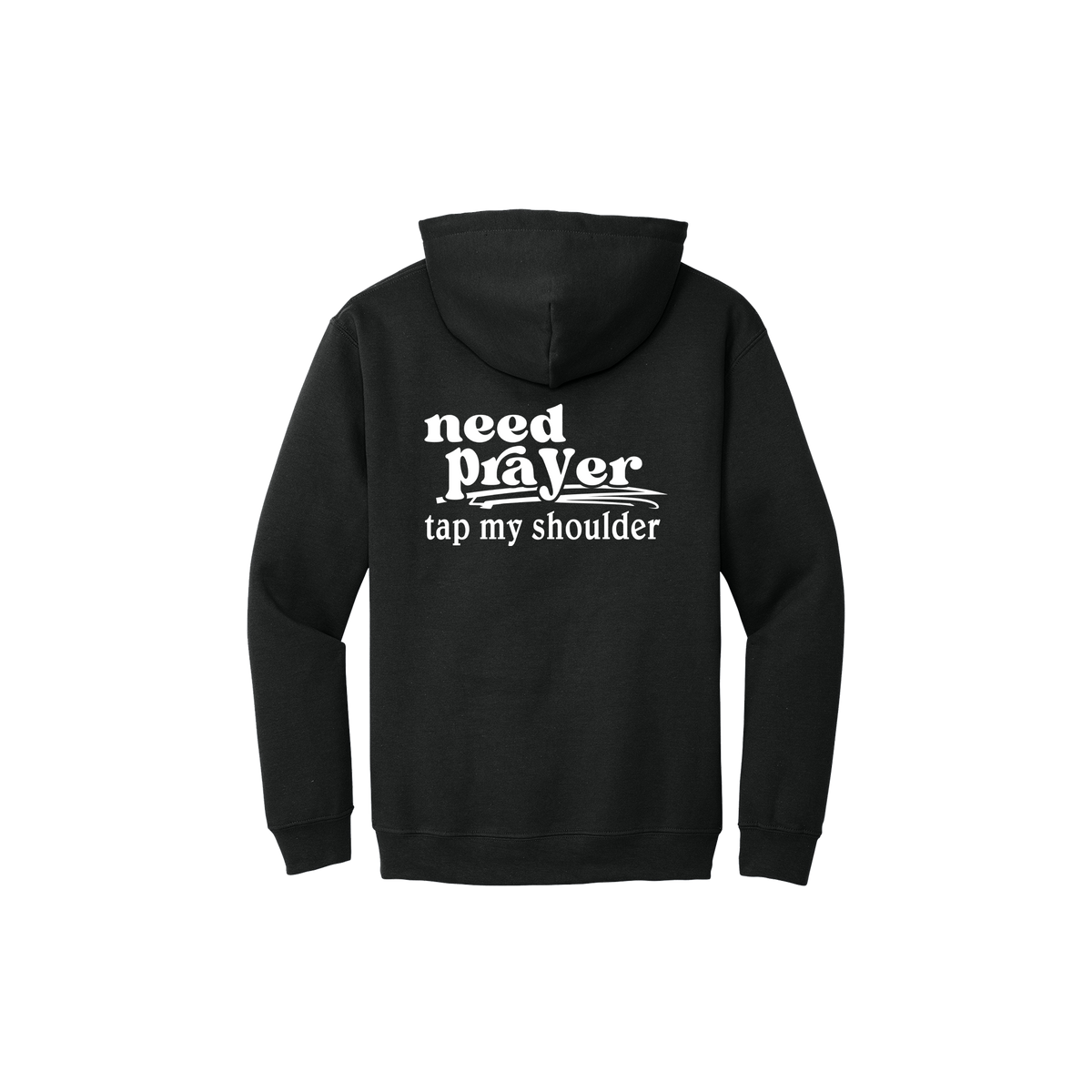 Let's Pray design on Black Adult Hoodie, back view.