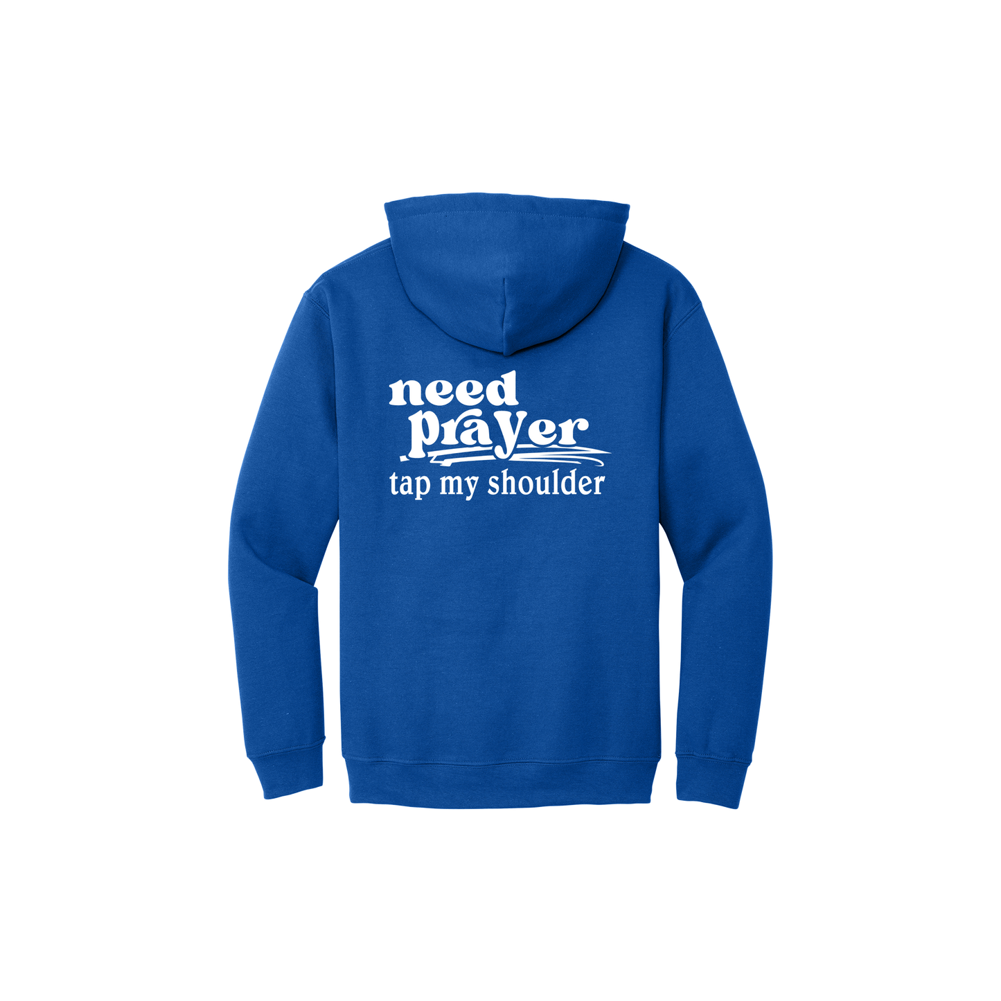 Let's Pray design on Royal Blue Adult Hoodie, back view.