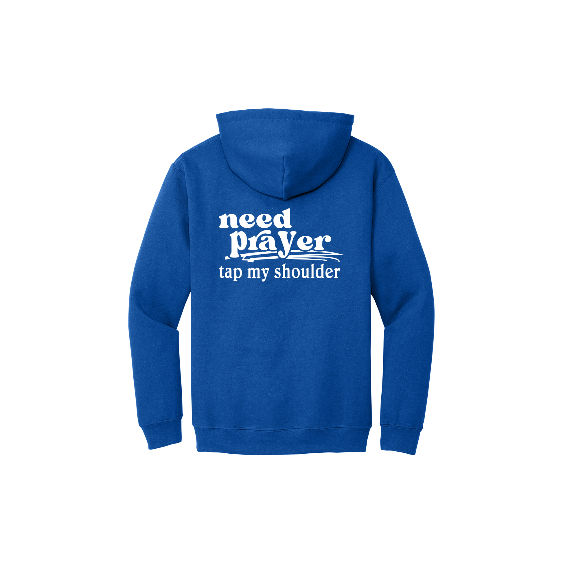 Let's Pray design on Royal Blue Adult Hoodie, back view.
