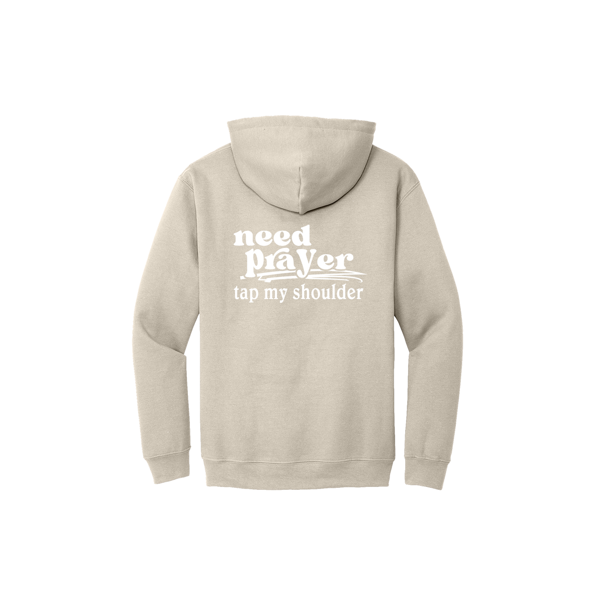 Let's Pray design on Sand Adult Hoodie, back view.