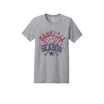 Baseball Season Apparel design on adult tee in gray, front view.