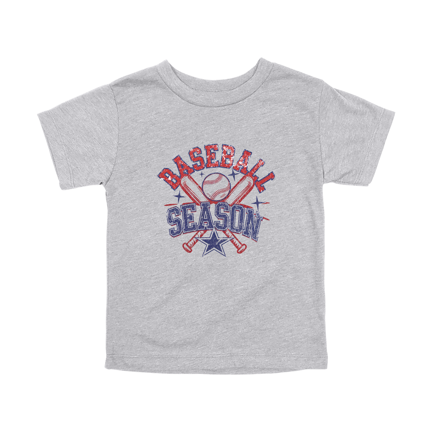 Baseball Season Apparel design on toddler tee in gray, front view.