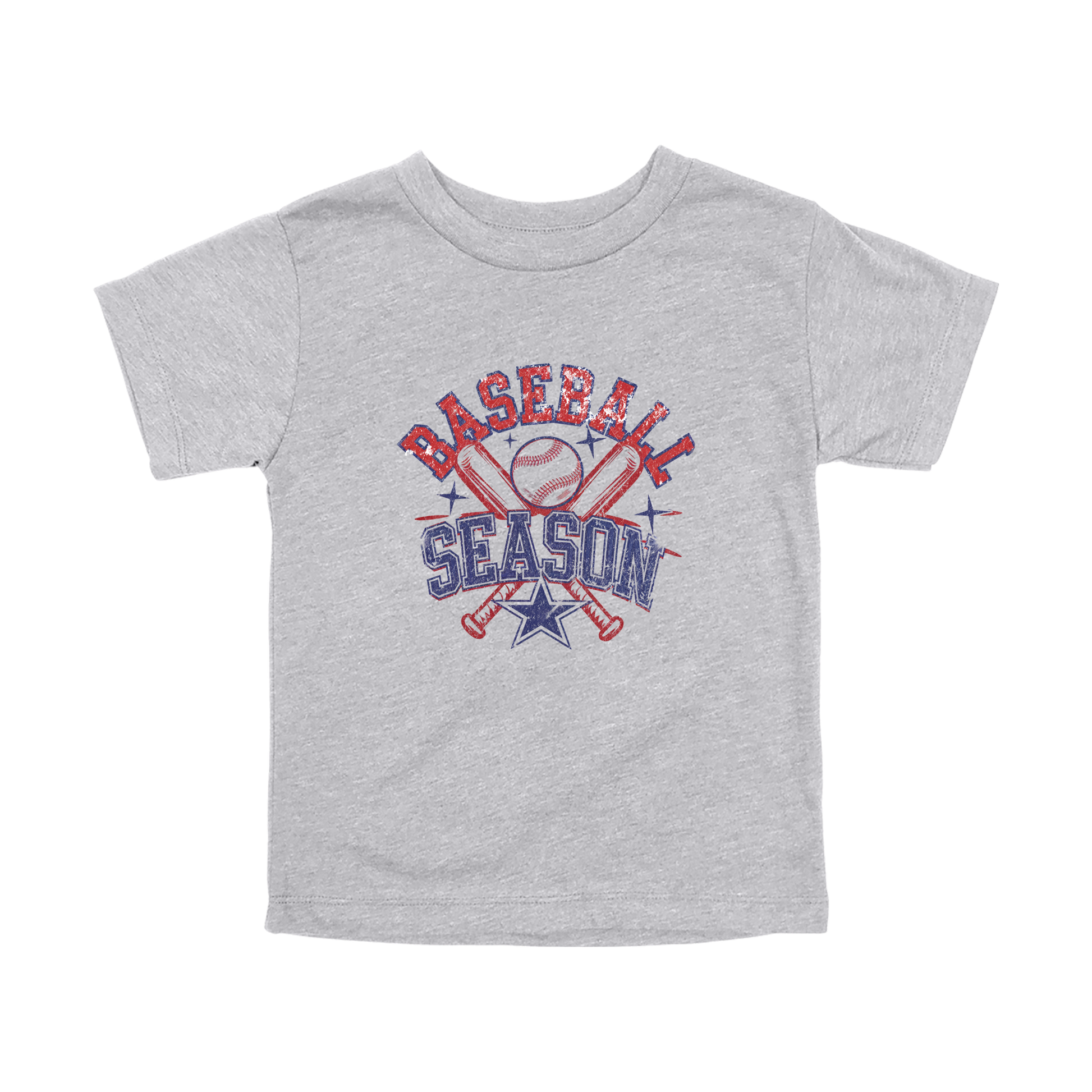 Baseball Season Apparel design on toddler tee in gray, front view.